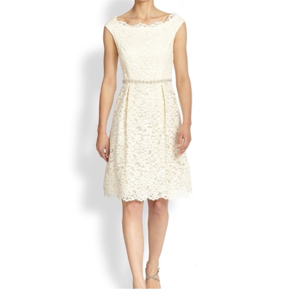 Teri Jon by Rickie Freeman Ivory Lace Dress Size 10 Second Wedding Missing belt